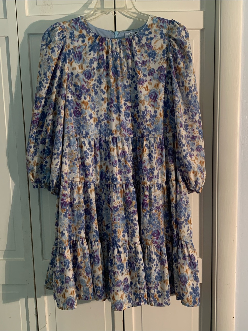 TCEC Light Blue Floral Tiered Boutique Mini Dress EUC